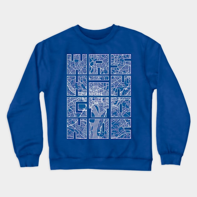 Washington DC, United States City Map Typography - Blueprint Crewneck Sweatshirt by deMAP Studio